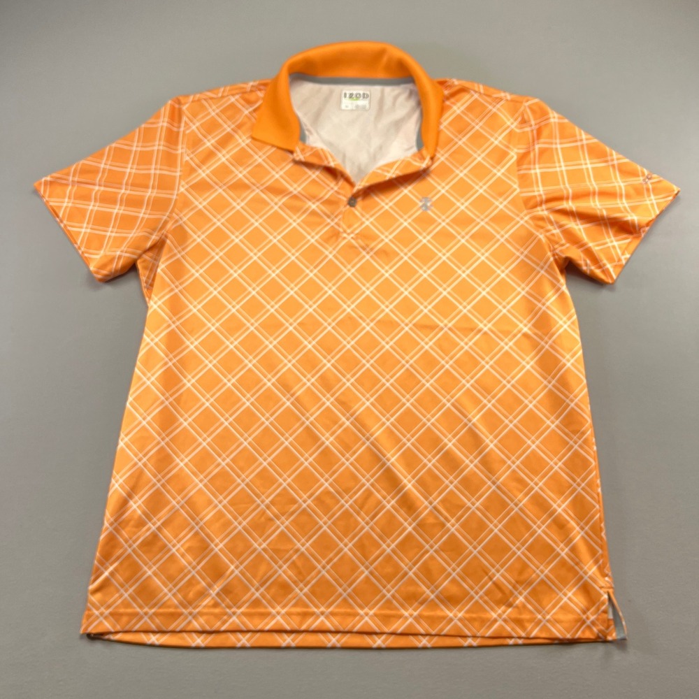 Izod Polo Shirt Mens Large Orange White Geometric Tennis Tail Golf Performance